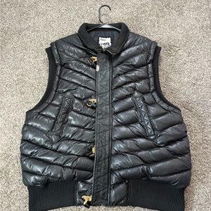 Omavi Puffer Vest Men's 2XL Black Quilted Leather Trim Zip Up Insulated Vintage
